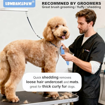 Dog Slicker Brushes for Poodles,Doodles,Goldendoodles,Bernedoodle.Dog Brushes for Thick Long Curly Fur Deshedding,Fluff,Grooming.Remove Loose Fur Quick Easy.Long Pin Slicker Brush.Wooden(Large) - color: Blue