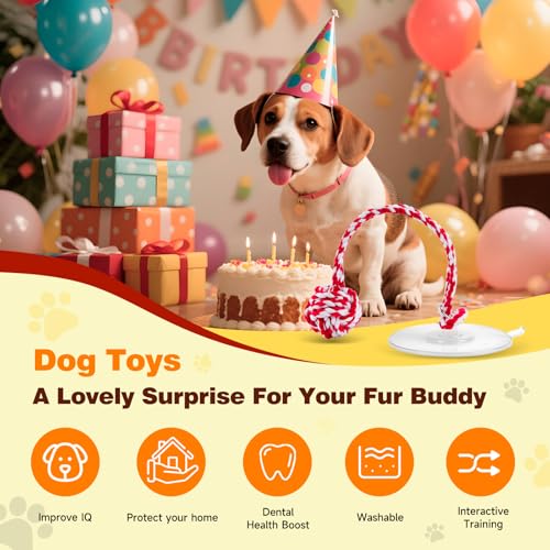 Interactive Dog Toy with Suction Cup, Rope Ball & Built-in Bell, Red White | Tug-of-War Interactive Play|Supports Puppy Teething & Healthy Chewing|Designed for Small Dogs|Solo Indoor Enrichment Toy - color: Red White(with Built-in Bell)
