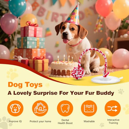 Interactive Dog Toy with Suction Cup, Rope Ball & Built-in Bell, Red White | Tug-of-War Interactive Play|Supports Puppy Teething & Healthy Chewing|Designed for Small Dogs|Solo Indoor Enrichment Toy - color: Red White(with Built-in Bell)