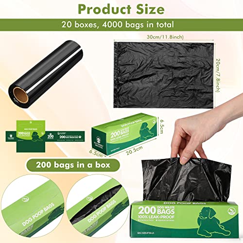 Sherr 20 Boxed Rolls 4000 Counts Dog Poop Bags Bulk Leak Proof Dog Waste Bags Universal Pet Doggy Waste Poop Box for Puppy Pets Outdoor Walking and Travel, 20 Rolls of 200(Black) - color: Black