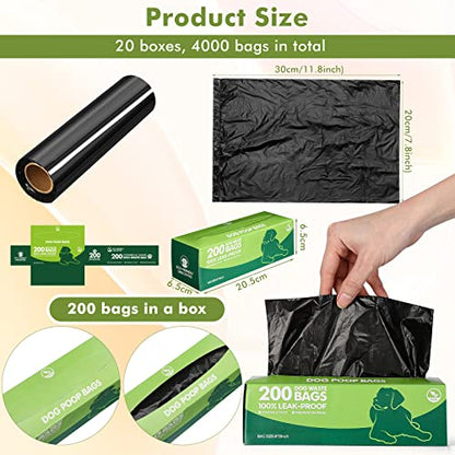 Sherr 20 Boxed Rolls 4000 Counts Dog Poop Bags Bulk Leak Proof Dog Waste Bags Universal Pet Doggy Waste Poop Box for Puppy Pets Outdoor Walking and Travel, 20 Rolls of 200(Black) - color: Black