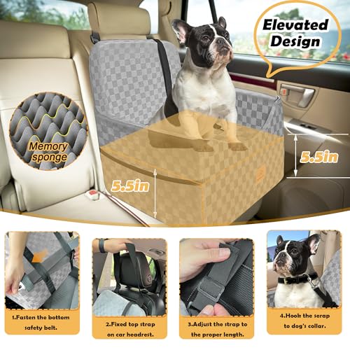 Dog Car Seat for Small and Medium Dogs Up to 35 lbs –Memory Foam Dog Booster Seat with Safety Leash & Storage Pockets, Fits Front & Back Car Seats, Removable Washable Cover – Gray - color: Small-Gray