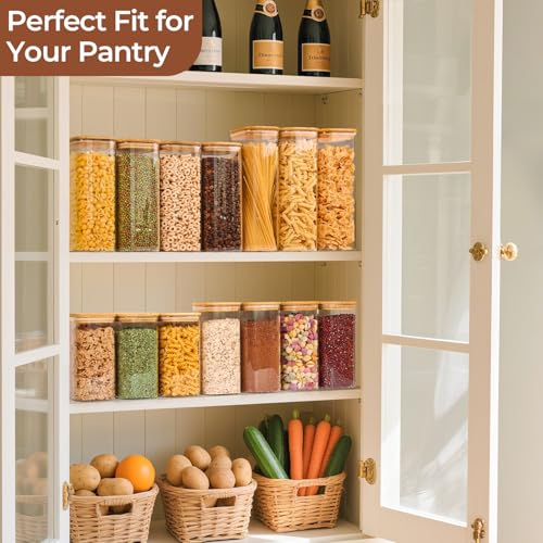 ComSaf 1.4 Qt Glass Storage Containers with Lids, Glass Jars with Lids, Clear Food Storage Jar, Square Canister Set of 3, Pantry Organizers and Storage for Flour Oat Pasta Tea Cookie Coffee Bean - size: 1.4Qt*3
