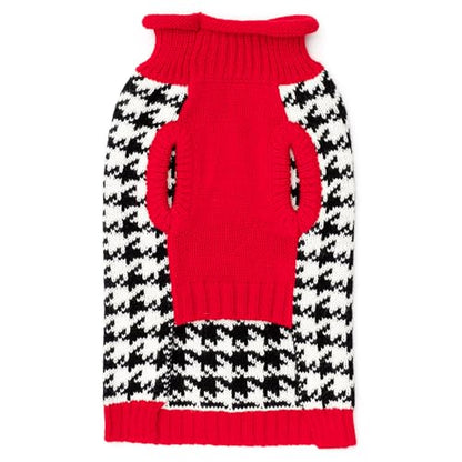 THE WORTHY DOG Houndstooth Sweater & Scarf Set Dog Sweater – Warm Pullover Dog Clothes with Leash Opening, Acrylic Double Knit & High-Cut Belly - Black, X-Small - color: Houndstooth - Black/White/Red, size: X Small