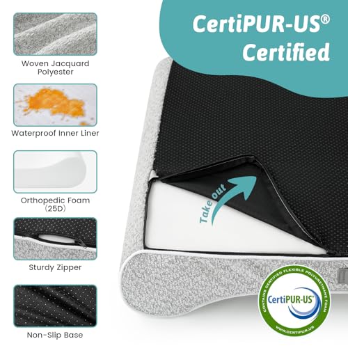 COZY KISS Dog Bed for Medium Dogs up to 65 lbs - Removable Washable Cover with Waterproof Lining & Non-Skid Bottom, Cotton-Polyester Blend Boat-Shaped Lounger Mattress, M(36x24x5.5in), Light Gray - color: Light gray, size: 36" L x 24" W x 5.5" Th