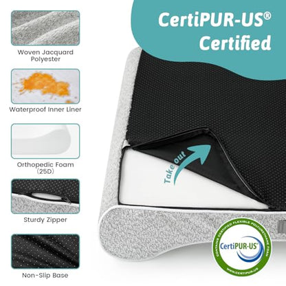 COZY KISS Dog Bed for Medium Dogs up to 65 lbs - Removable Washable Cover with Waterproof Lining & Non-Skid Bottom, Cotton-Polyester Blend Boat-Shaped Lounger Mattress, M(36x24x5.5in), Light Gray - color: Light gray, size: 36" L x 24" W x 5.5" Th