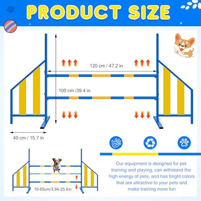 Seenelling Agility Wing Jumps with Bar Dog Training Hedge Metal Frame Adjustable Pet Hurdles Jump Bars High Stability for Indoor Outdoor Dog Pet Agility Course Game