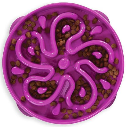 Outward Hound Fun Feeder Slo Bowl – Large 4‑Cup Capacity, Slow Feeding, Medium to Large Dogs, Non‑Slip, Purple, Flower Pattern - color: Purple, size: Large