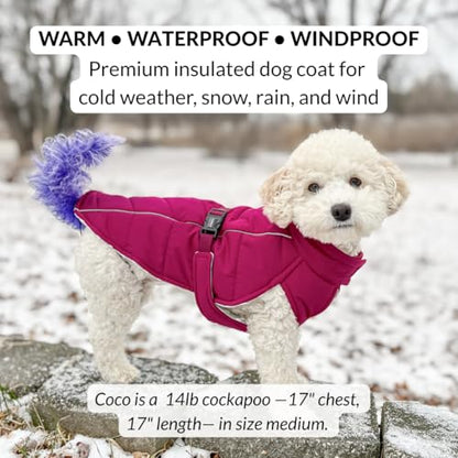 DJANGO Insulated Puffer Dog Jacket with Harness Hole – Warm, Water-Repellent Winter Dog Coat Large Dogs – Adjustable, Reflective Cold Weather Dog Apparel for Fall, Snow, Rain – Hibiscus Pink, Large - color: Hibiscus Pink, size: Large