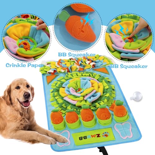 Pet Snuffle Mat for Dogs Sniff Mat Nosework Feeding Mat Slow Feeder Interactive Dog Puzzle Toys for Training and Stress Relief Encourages Natural Foraging Skills (31''x19''（Blue）) - size: 31''x19''（blue）