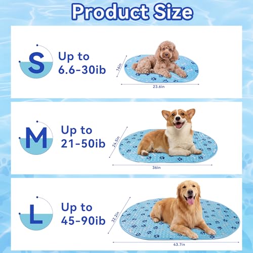 Dog Cooling Mat, Patented Gel Cooling Dog Bed, Non-Slip Waterproof Gel Cooling Pad for Medium Dogs, Pet Cooling Mat for Indoors Outdoors, Crate Kennel Car Travel 24.5"x36" - size: Medium
