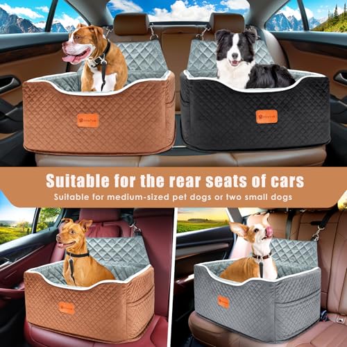 AlfaTok Memory Foam Booster Dog Car Seat for Medium Dogs Under 45 LBS, Elevated Pet Car Seat with Detachable Washable Cover, Anti-Slip Sturdy Dog Booster Seat with Seat Belt for Back Seat Travel