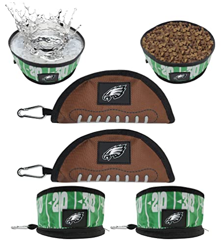NFL Philadelphia Eagles Pets First Collapsible Dog Travel Bowl Set, 2 Pack Food and Water Bowls for Dogs, Best Portable & Lightweight Leak-Proof Dog Bowls for Travel - color: Philadelphia Eagles, style: 2 Pack
