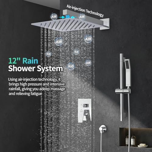 SR SUN RISE 12 Inch Slide Bar Shower System, Square Rain Shower Head and Handheld Spray, Wall Mounted Shower Faucets Sets Complete Included Valve and Shower Trim Kit, Polished Chrome - color: Polished Chrome, style: 12"