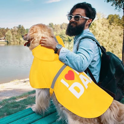 Cute Print Dog Raincoat - Waterproof Rain Jacket with Reflective Strips, Leash Hole, Adjustable for Small to X-Large Dogs (Yellow, X-Large) - color: Yellow (I Love My Dad), size: X-Large