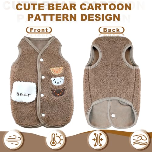 Dog Fleece Vest Sweater Button-Up Warm Pullover Step-in Dog Jacket with Bear Print, Winter Cold Weather Coat Clothes Hoodie for Small Medium Dogs Puppy Boy Girl(Brown, M(8 to 12 lbs)) - color: Brown, size: M(8 to 12 lbs)