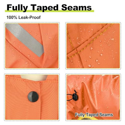 Dog Raincoat, Professional Waterproof with Taped Seams, Ultralight Urban Quick Layer, High-Vis Reflective Stripes, Dirt-Resistant & Easy Care, Year-Round Essential for Dogs (Orange, Large)
