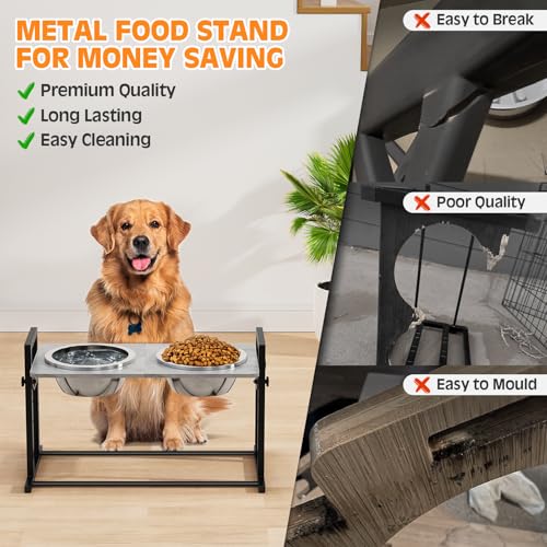 Elevated Dog Bowls for Large Dogs, 4 Height Adjustable Tilted Raised Dog Bowl Stand with 2 Stainless Steel 90 oz Bowls, 13.6" Tall Dogs Bowl Stand Feeder for Medium & Large Breed - color: Large & Medium Dogs