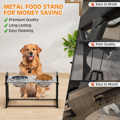 Elevated Dog Bowls for Large Dogs, 4 Height Adjustable Tilted Raised Dog Bowl Stand with 2 Stainless Steel 90 oz Bowls, 13.6" Tall Dogs Bowl Stand Feeder for Medium & Large Breed - color: Large & Medium Dogs