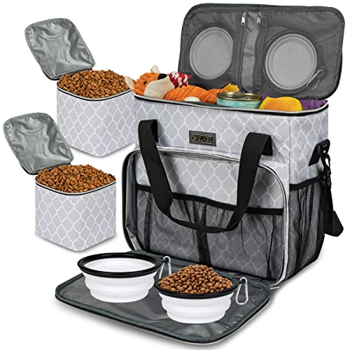 BAGLHER Dog Travel Bag, Pet Travel Bag (ALL Pet Travel Supplies), With 2 Pet Food Containers and 2 Collapsible Silicone Bowls; Essential Kits for Pet Travel DLwhite - color: DLwhite, size: Medium