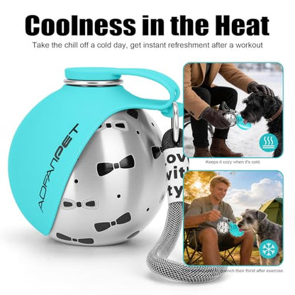 Portable Dog Water Bottle 10oz Stainless Steel Travel Dog Water Dispenser with Bowl No-Spill Puppy Water Bottle for Walking Hiking Small Dog Water Bottle (Blue Bow Print) - color: Blue Bow Print