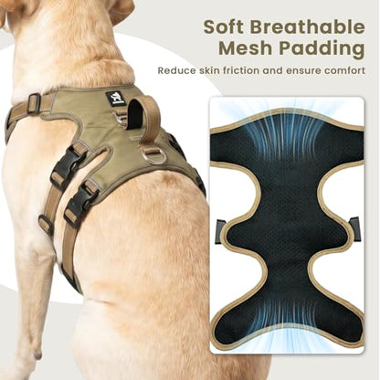 Escape Proof Dog Harness and Leash Set,Soft Padded Full Body Pet Harness, No Pull Reflective Adjustable Dog Vest with Handle, Easy Control Dog Harness for Medium Large Dogs Training Walking Running - color: Khaki, size: L
