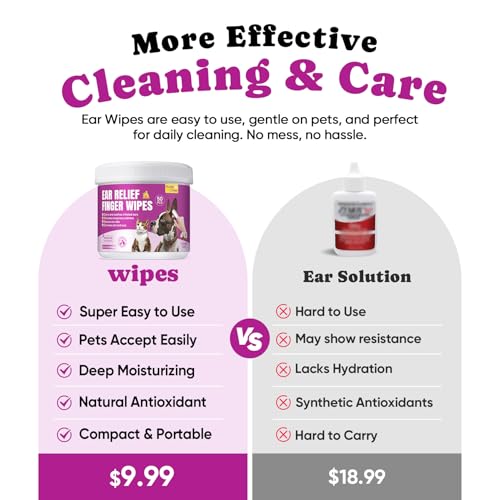 Pet Ear Cleaning Finger Wipes for Dogs & Cats - Dog Ear Cleaner with Aloe, Coconut Oil & Ginseng - Finger Dog Ear Wipes to Relieve Ear Itching, Infections, Wax & Smelly Ears - 50 Ct - Coconut Scent - color: 3.Ear-Coconut, size: 50 Ct