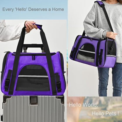 Dog Cat Carrier Soft for Small Pet Up to 16 Lbs TSA Airline Approved Travel Carrier Collapsible Puppy Car Mesh Bag 17.5 * 10.2 * 11.4 inch - Purple - color: Purple