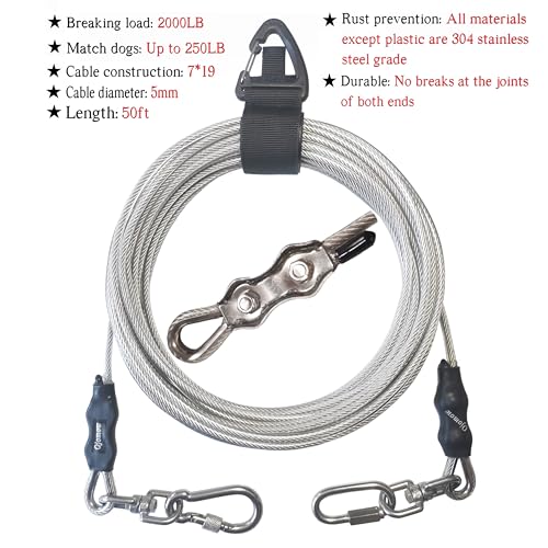 18" Heavy Duty Dog Tie Out Stake for Cable & Leash & Chain & Yard & Outside & Beach, Ground Stakes or Anchor for Large Dog Runner & Lead for Yard, Dog Camping Essentials (Stake+50FT Cable) - size: Stake+50FT cable