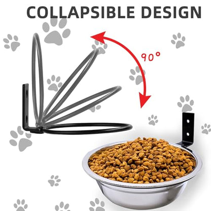 Wall Mounted Dog Bowls-2 * 16 Oz, Stainless-Steel Raised Adjustable Height Dog Food and Water Bowls, Elevated Pet Comfort Feeding Bowl for Medium Large Dogs Cats(Collapsible) - size: 2cups(16OZ)