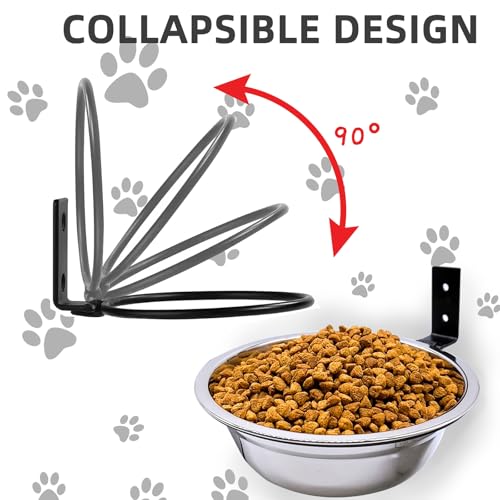 Wall Mounted Dog Bowls-2 * 29 Oz, 304 Stainless-Steel Raised Adjustable Height Dog Food and Water Bowls, Elevated Pet Comfort Feeding Bowl for Medium Large Dogs Cats(Collapsible) - size: 3.5cups(29OZ)