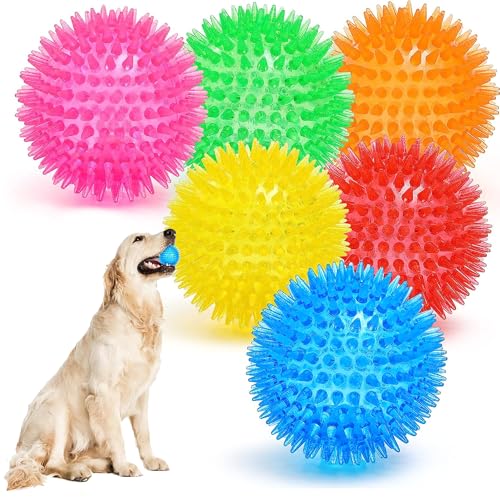 3.5” Squeaky Dog Toy Balls (6 Colors) Dog Toys Spikey Dogs Ball for Aggressive Chewers Heavy Duty Teething Large Medium Durable Dogs Balls - size: 3.5 Set of 6