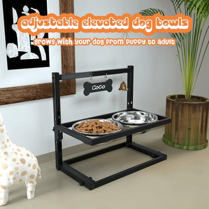 SHAINFUN Elevated Dog Bowls for Medium Dogs and Cats - Raised Cat or Dog Bowl Stand with Adjustable Height and Two Stainless Steel Food Bowls - Ideal for Medium and Small Dogs and Cats - size: small and medium dogs