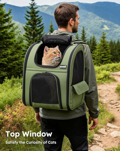 pecute Pet Backpack Expandable, Cat Carrier Backpack with Breathable Window - color: Geen, size: 12.6"L x 10.2"W x 16.5"H