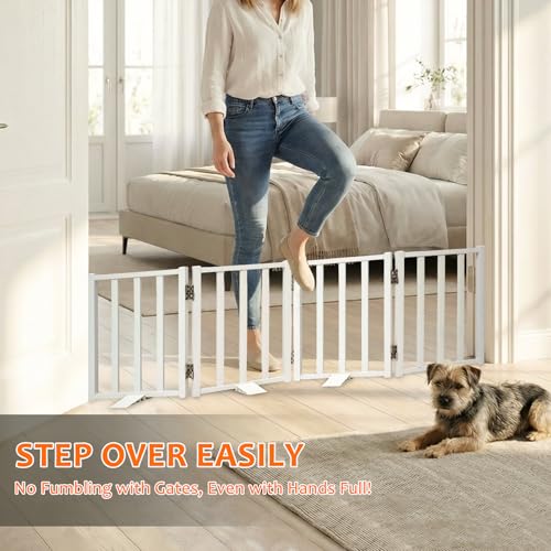 Snagle Paw Short Dog Gate,16.5" Tall Freestanding Metal Dog Gate Only for Small Dogs with Support Feet Easily Step Over,Up to 48" Wide Puppy Gate Indoor for Stairs,Doorways(White,4 Panel) - size: White-4 Panels 16.5"H*48"W