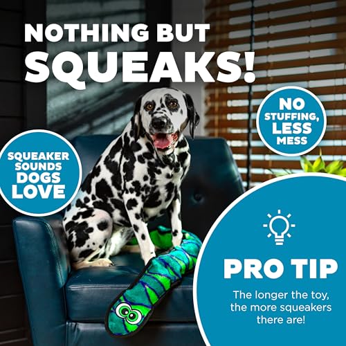 Outward Hound Durablez Snake – Squeaky Plush Dog Toy, No Stuffing for Less Mess, Interactive & Tough, 6 Jumbo Squeakers, Puppies & Dogs, X-Large, 40" - color: Blue Snake, size: X-Large (Pack of 1)