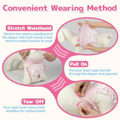 Dono Disposable Pull It Up Female Dog Diapers, 360° Stretchy Waist Puppy Diapers, Super-Absorbent Doggie Diapers with Rapid-Dry Technology Leak-Proof Design for Doggy in Heat Period, S 10 Pcs - size: S(Waist 9"-17")