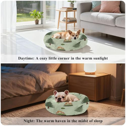 Calming Dog Bed for Small Dogs & Cats Plush Washable Donut Bed | Trees 16" Anti Anxiety Round Pet Bed with Raised Rim, Warm & Anti-Slip Cushion for Indoor Pets - size: 16 inch