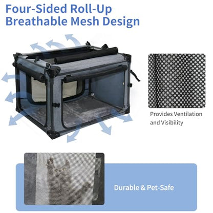 NEZUC Collapsible Dog Crates for Large Dogs Portable Soft Sided Travel Dog Carrier for Indoor & Outdoor, 4-Door Foldable Pet Kennel with Durable Mesh Windows (Gray, 24.0" L x 17.0" W x 17.0") - size: 24.0"L x 17.0"W x 17.0"H