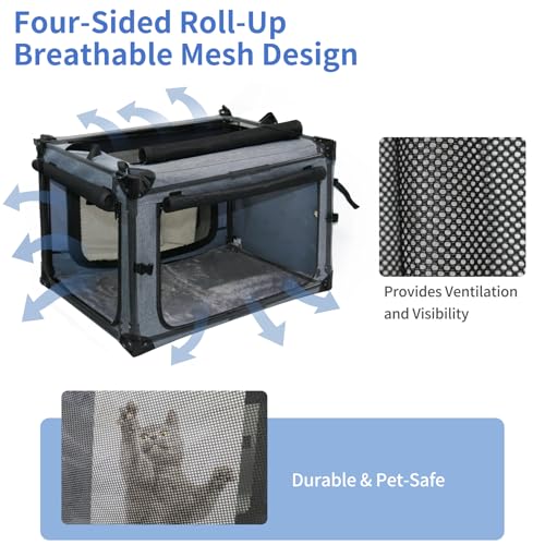 NEZUC Collapsible Dog Crates for Large Dogs Portable Soft Sided Travel Dog Carrier for Indoor & Outdoor, 4-Door Foldable Pet Kennel with Durable Mesh Windows (Gray, 30.0" L x 20" W x 20.0" H) - size: 30.0"L x 20.0"W x 20.0"H