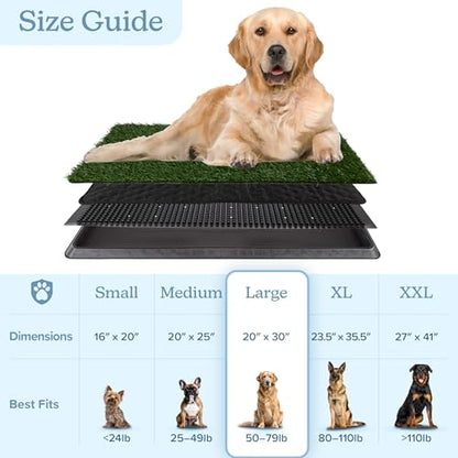Artificial Grass Puppy Pee Pad for Dogs and Small Pets - 20x30 Inch, Reusable 4-Layer Turf Pads for Dogs with Tray - Indoor and Outdoor Fake Grass Potty Pet Supplies by PETMAKER - size: Large 4-Layer System
