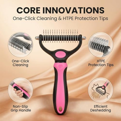 Sakerplus Pet Grooming Tool for Dogs & Cats, Professional Deshedding & Dematting Brush, Stainless Steel Undercoat Rake for Long & Short Hair Pets, Gentle Pet Hair Remover Comb (Pink,Small+Large) - color: Pink,Small+Large