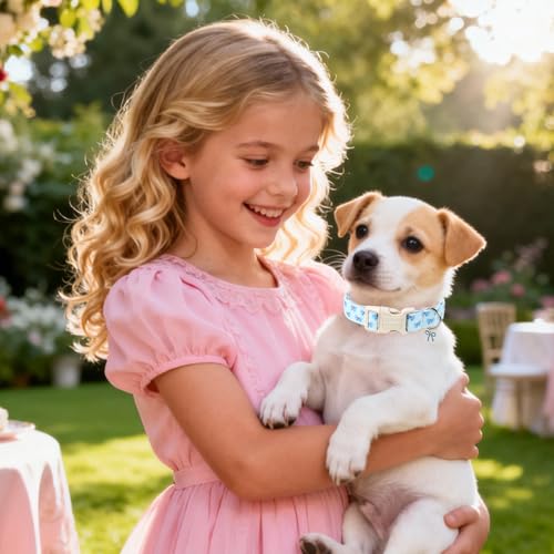 DOGWONG Blue Dog Collar, Cute Blue Boy Dog Collar Adjustable Soft Male Female Pet Dog Collar Bowtie Printed Puppy Necklace for Small Dogs - color: Blue Bowtie, size: Extra Small