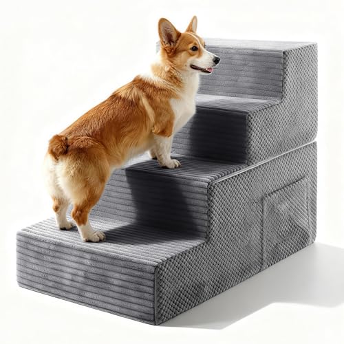 Dog Stairs for Small Dogs, 4-Step Dog Ramp for Bed 17.3" H, Dogs Steps for Bed, Couch, Pet Stairs with Non-Slip Bottom Design,High Density Foam Portable Pet Steps, Dark Grey - color: Dark Grey, size: 4-Step