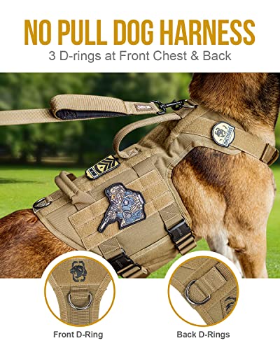 OneTigris Tactical Dog Harness with 5X Metal Buckle,Dog MOLLE Vest with Handle,No Pulling Front Clip,Hook and Loop Panel for Dog Custom Patch - color: Brown, size: L