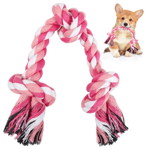 SZEE Dog Rope Toy, 14 in 3 Knots Chew Rope for Small Medium Dogs, Natural Cotton Pull Toy for Tug of War and Teeth Cleaning, Fits Valentine’s Day Vibe (Pink) - color: Pink, size: 1 Pc