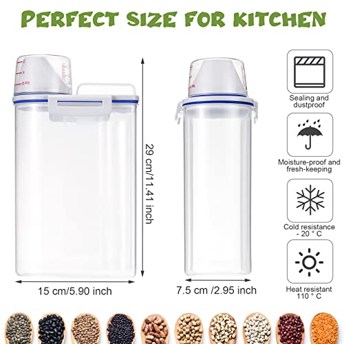 Cereal Containers Set 4 Pcs Airtight Food Storage Container with Measuring Cup Dispenser Plastic Storage Containers with Lids for Rice Oatmeal Flour Grain & Pet Cat Dog Food Container, 2.5 L - color: Blue
