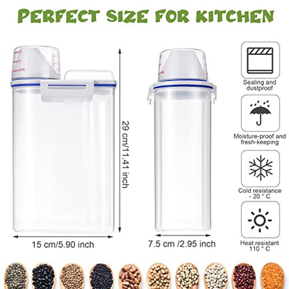 Cereal Containers Set 4 Pcs Airtight Food Storage Container with Measuring Cup Dispenser Plastic Storage Containers with Lids for Rice Oatmeal Flour Grain & Pet Cat Dog Food Container, 2.5 L - color: Blue