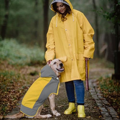 IECOii Large Dog Raincoat Waterproof,Hooded Rain Jacket Keep Dog Dry in Wet Weather,Reflective Rain Poncho Clothes with Convenient Leash Hole/Adjustable Magic Sticker/Easy On and Off/,Yellow,Large - color: Yellow, size: Large