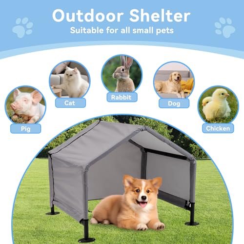 Dog Tent Shade Shelter Outdoor for Small Medium Dogs, Waterproof Sun Protection Pet House for Dogs, Small Animals and Livestock, Pet Canopy with Upgraded Doors and Ground Nails 29.5 * 25.6 inches
